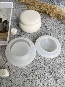 2 件/套小罐收纳盒硅胶模具底座 + 盖子，DIY 小罐香薰蜡烛杯石膏模具，家居装饰摆件环氧树脂模具，手工艺品制作铸造模具 - 白色 - 查看 1