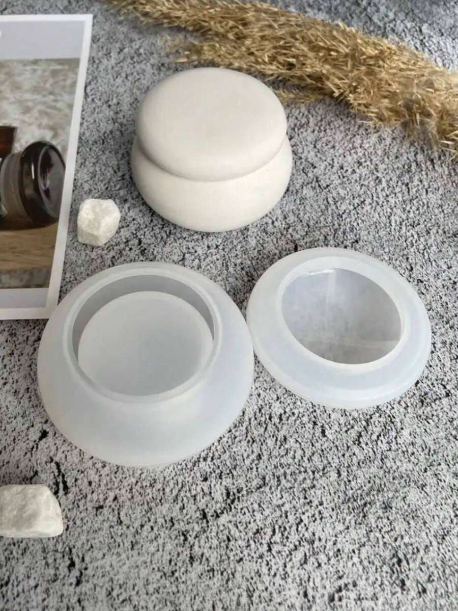 2 件/套小罐收纳盒硅胶模具底座 + 盖子,DIY 小罐香薰蜡烛杯石膏模具,家居装饰摆件环氧树脂模具,手工艺品制作铸造模具 - 白色 - 查看 1