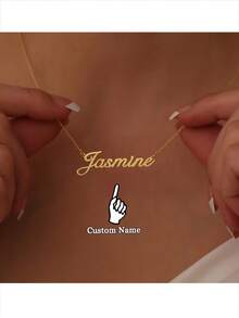 1pc Personalized Minimalist Custom Name Necklace, Elegant Gold Stainless Steel Jewelry, Women's Accessory, Necklace, Christmas/Valentine's Day Gift - Multicolor - View 1