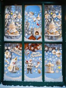 1 set autocolante de Crăciun pentru fereastră, autocolante detașabile statice pentru ferestre, decorațiuni de Crăciun pentru petreceri de sărbători în interior, decor pentru casă, decor pentru ferestre, decorațiuni de Crăciun, diverse stiluri