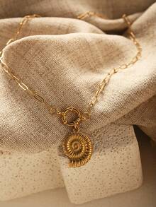 1 件 45+5 厘米不锈钢金贝壳项链夏季海螺海滩项链弹簧环扣海洋主题珠宝回形针链 DIY 配饰女士 - 金色 - 查看 3