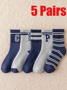 5 双儿童厚保暖袜，字母中筒袜，毛绒袜，男童女童运动袜，学生袜，幼儿保暖袜 - 彩色 - 查看 8
