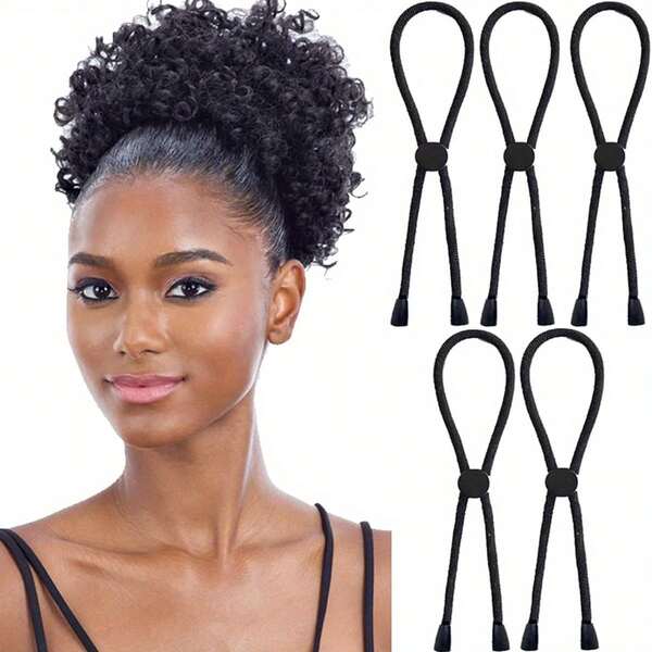 5pcs Transform Your Curly Hair Styling With These Adjustable Button Hair Ties. Designed To Work Seamlessly With Curly, Fluffy Ponytails, And Thick Natural Curls, They Offer A Customizable Fit. The Adjustable Button Ensures A Secure Hold Without Pulling Or Damaging Your Hair.,Gifts,Travel,Gifts For Women,Hair Stuff,Stocking Stuffers