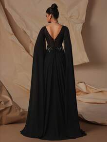 VIPGIRL 黑色亮片网纱长款优雅女士晚礼服 - 黑色 - 查看 2