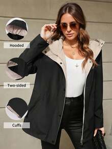 Áo khoác ấm đa năng Risissida dành cho nữ - Áo khoác parka ngoài trời thanh lịch có mũ trùm đầu, nhiều chức năng. - màu đen - Xem 4