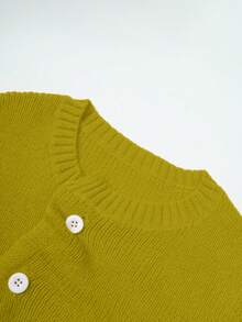 GLOURI Women's Sweater - Front Button Knit Top With Asymmetric Hem & Round Neck | Office To Weekend Pullover For Business Casual (Medium Stretch) - Mustard Yellow - View 4