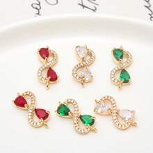 2/4/6pcs Copper-Tone Zirconia Bowknot Double Loop Pendants, DIY Earrings Bracelets Necklaces Chic Bridal Hair Accessories Valentines