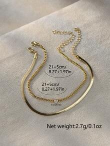 Nooxian 2 件套金色珠宝休闲海滩度假风格不锈钢刀片链镶嵌闪亮方晶锆石女式脚链 - 金黃色 - 查看 4