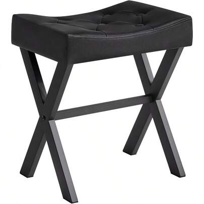 UShaped PU Vanity Stool Square Makeup Chair With XLeg Ottoman Seat Footrest Stool MultiUse As Small Side Table For Bedroom Living Room Black WBD019B