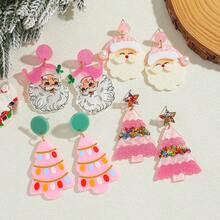 1 par de brincos fofos para o feriado, brincos pendurados de acrílico de Natal com Papai Noel de desenho animado, designs de árvores de Natal, adequados para mulheres casuais, festas, ocasiões natalinas - Multicolorido - Ver 2