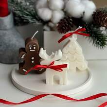 3 peças de rena de Natal, boneco de gengibre, molde de vela de árvore de Natal, faça você mesmo, molde de decoração de Natal para cera, gesso, resina epóxi, silicone