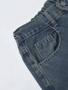 Quần jean ống đứng rộng rãi, rách rưới, chắp vá cổ điển dành cho nữ, quần dài ống rộng, phong cách đường phố, xuân/hè - Màu xanh lam - Xem 6