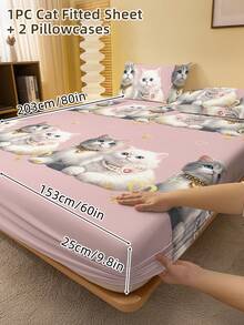 2/3 Pcs Printed Fitted Sheet Set, Bedding, Bed Sheet Set, Soft And Comfortable Bedding, Room Decor, Mother's Day Decor, Skin-Friendly Bed Cover Set For All Season, Domitory Bedding Set, Mattress Protector For Bedroom, Mother's Day Gift, Fits For Twin Full King Queen Size Bed, 1 Fitted Sheet And 2 Pillowcases, Back School Bedding, Machine Washable - 彩色 - 查看 10