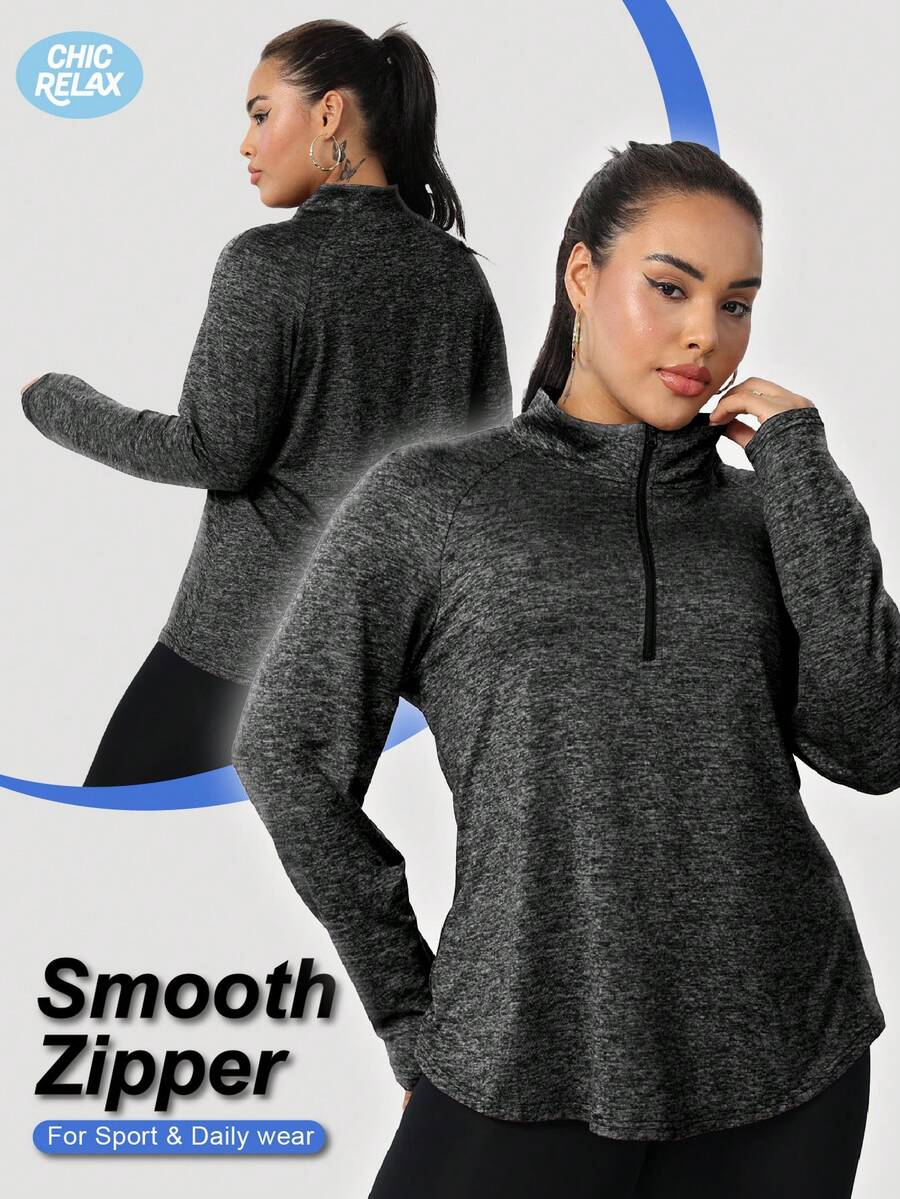 Plus Size Women's Fashion Sports Yoga Half Zip Sweatshirt Spring