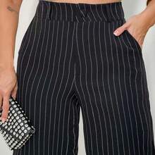 A&DD MODA, REF: H932(PLUS SIZE) - Plus Size Women's Striped Pants, Stylish Plus Size, High Waist, Wide Leg, Elegant, Casual, Formal, Lightweight, Modern, Comfortable, Women's Pants, Lightweight Fabric, Striped Print, Simple Look, Versatile, High Quality ✨ - 黑色 - 查看 7