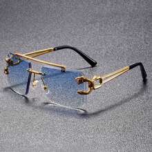 Retro Chic European & American Double Bridge Rimless Fashion Glasses, Unisex Fashion Metal Leopard Decor Contrast Color Elegant Vintage, Lightweight & Transparent, Suitable For All Seasons