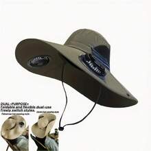 Solar Fan Hat, Wide Brim Sun Hat With 2 Built-In Solar Fans, UPF 50+ Sun Protection Outdoor Fishing Hiking Camping Beach