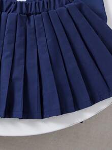 2 件女童休闲校园风格字母和卡通印花长袖运动衫和百褶迷你裙套装，春秋 - 寶藍色 - 查看 6