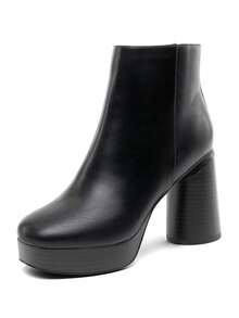 Women's Retro-Modern Square Toe Chunky Round Heel Ankle Boots With Lightweight Platform, Perfect For Daily Outings - Black-pU - View 4