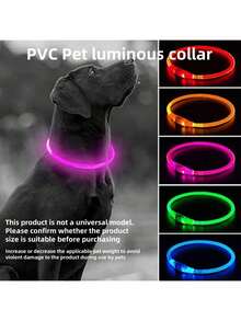 1 pieza Collar de mascota LED recargable de PVC, 3 modos de iluminación, visible por la noche para la de la mascota, adecuado para perros y gatos pequeños a grandes, collar festivo, longitud ajustable. Confirme que el tamaño del producto sea adecuado para el peso de su mascota para evitar daños.