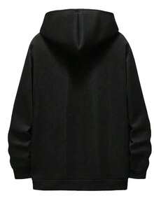 1pc Sudadera Casual de Algodón para Hombre con Estampado "Half Hood Half Holy" - Sudadera de Manga Larga con Bolsillo Canguro, Ajuste Regular de Tejido de Algodón con Capucha para Todas las Estaciones - Negro - Ver 2