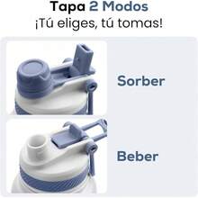 Termo de Acero Inoxidable, Termo de Agua con Doble Pico, Agua Fría (24 horas) o Caliente (12 horas), con Popote y Tapa Antigoteo, con Asa para Transportar (40 oz / 1200 ml, Obsidiana) - Perla - Ver 3