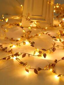 10米/5米/2米 迷人金箔仙女灯串，电池供电LED灯，室内装饰，完美适用于情人节、派对、婚礼装饰、卧室和儿童房、房间照明、派对装饰、情人节装饰、家居装饰、生日、情人节礼物、圣诞装饰品、圣诞树装饰 - 金色 - 查看 7