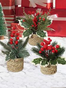 1/3 pezzi Decorazioni natalizie, ramo di cedro con frutti rossi natalizi, tre stili di piante artificiali, decorazioni natalizie, decorazioni per la casa a Natale, decorazioni autunnali e invernali, decorazioni da tavolo, personalizzabili su ordinazione, decorazioni per scuola, dormitorio, ufficio