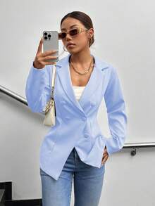 A&DD MODA, REF: 173 Women's Blazer Elegant Fitted Modern Social Formal Casual Sophisticated Tailoring Premium Fabric Versatile Comfortable Work Style Party Everyday Classic Perfect Cut Refined Look Contemporary Look Blogger Charming Quality Superior Finish ✨ - 淺藍色 - 查看 5