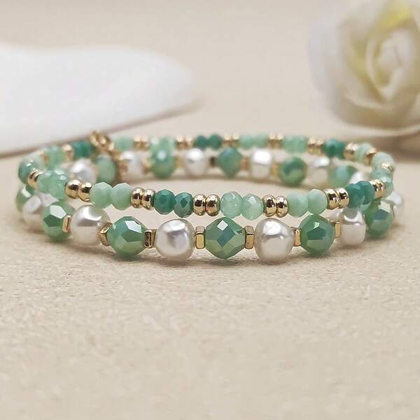 2 pulseiras de pérolas artificiais estilo boêmio, design minimalista, adequadas para uso diário