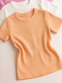 Kit 3 Women's Ribbed Ribbed Blouse Basic Blouse - 達能鮭魚,白色和粉紅色 - 查看 3