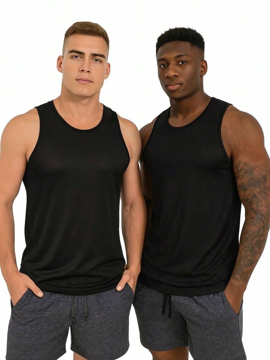 DRY FIT TANK TOP/BASIC T-SHIRT/WORKOUT T-SHIRT/GYM T-SHIRT - Black - View 1