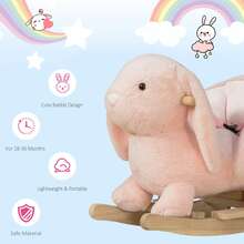 HOMCOM Kids Rocking Rabbit, Plush Rocking Horse Ride-On W/ Sound, Wood Base, Seatbelt, For Ages 18-36 Months, Pink - Pink - View 6