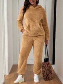 2pcs/Set Reversible Hooded Sherpa Sweatshirt