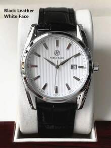 Pablo Raez 1件复古男士精致珠宝腕表，原创迷人夏季海滩配饰，男士腕表，知名品牌全新奢华男士腕表，IPS银色表盘，防褪色超柔软透气纤维皮革表带，50米防水，简约日历表盘 - 銀色 - 查看 13