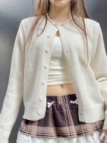 Cárdigan de mujer de un solo pecho, de manga larga, elegante y vintage, suéter sólido de lana tejida para otoño e invierno, básico para volver a la escuela y estilo Y2K