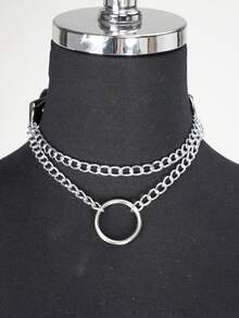 1 chiếc vòng cổ thời trang bằng da PU có khoen tròn hình chữ O dành cho váy dự tiệc, phụ kiện choker dành cho nữ - màu đen - Xem 3