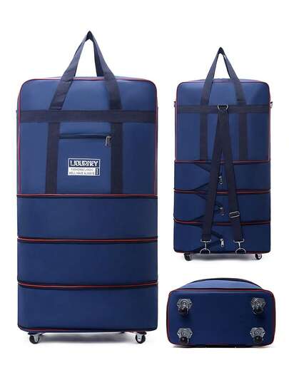 3-Zone Expandable Rolling Duffel Bag Adjustable Carry On Luggage With 4 Wheels Water Resistant Foldable Travel Bag(Navy Blue)