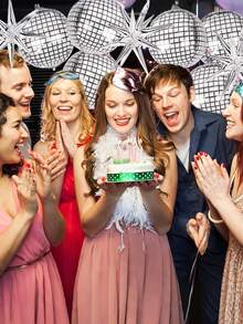9 Stücke 22-Zoll Silber Discokugel Ballons, 4D große metallische Folienballons mit Goldsterne, geeignet für 70er 80er Disco Themenpartys, Geburtstage, Hochzeiten, Jahrestags-Dekoration, Silvester-Dekoration - Verschiedenfarbig - Übersicht 6