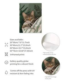 1 件装饰艺术猫帆布海报 - 现代复古无框墙壁艺术印刷品，适用于家庭办公室、客厅、卧室、厨房 - 浴室、春季和冬季室内动物主题壁挂。 - 彩色 - 查看 7