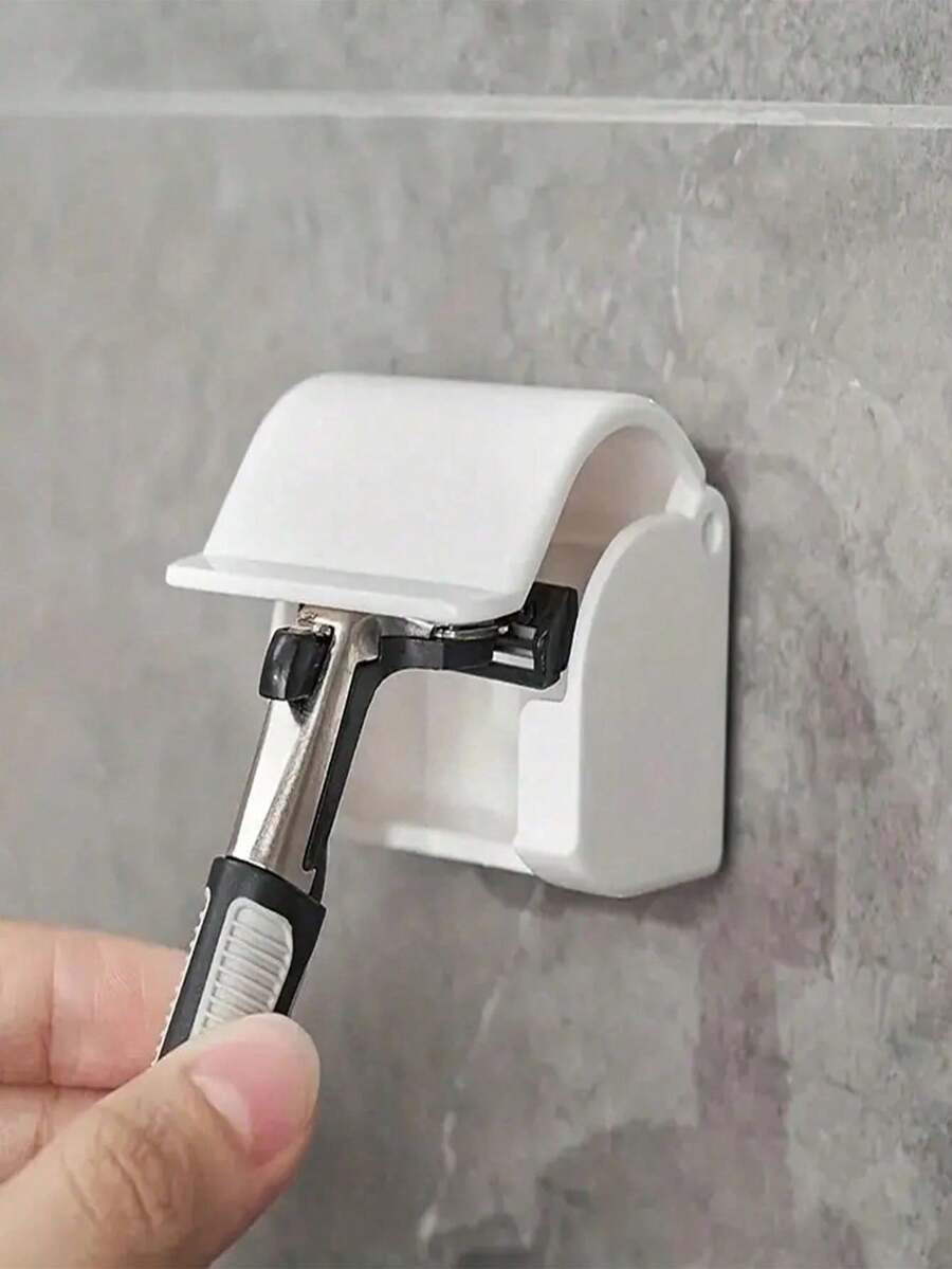 1pc Shower Razor Holder And Electric Toothbrush Stand, No-Drill Storage Rack - Easy Bathroom Organization! Home Bathroom Decor Fall Decor Back To School - White - View 1