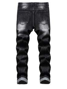 1 Pair Of Men's Jeans, Ripped Denim Street Pants, Slim Fit, Black Ripped Men's Jeans Suitable For All Seasons - Black - View 4
