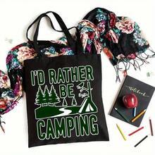 ZCAYNGER Canvas Tote Bag With I'd Rather Be Camping Design - Durable, Reusable Shopping Bag Travel, Hiking & Outdoor Adventures - Washable, No Closure, Black, Camping Accessories - 白色 - 查看 9