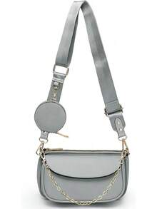 Multi Pochette Crossbody Bags For Women PU Leather Shoulder Handbag 3pcs Set-2025 - 灰色 - 查看 1