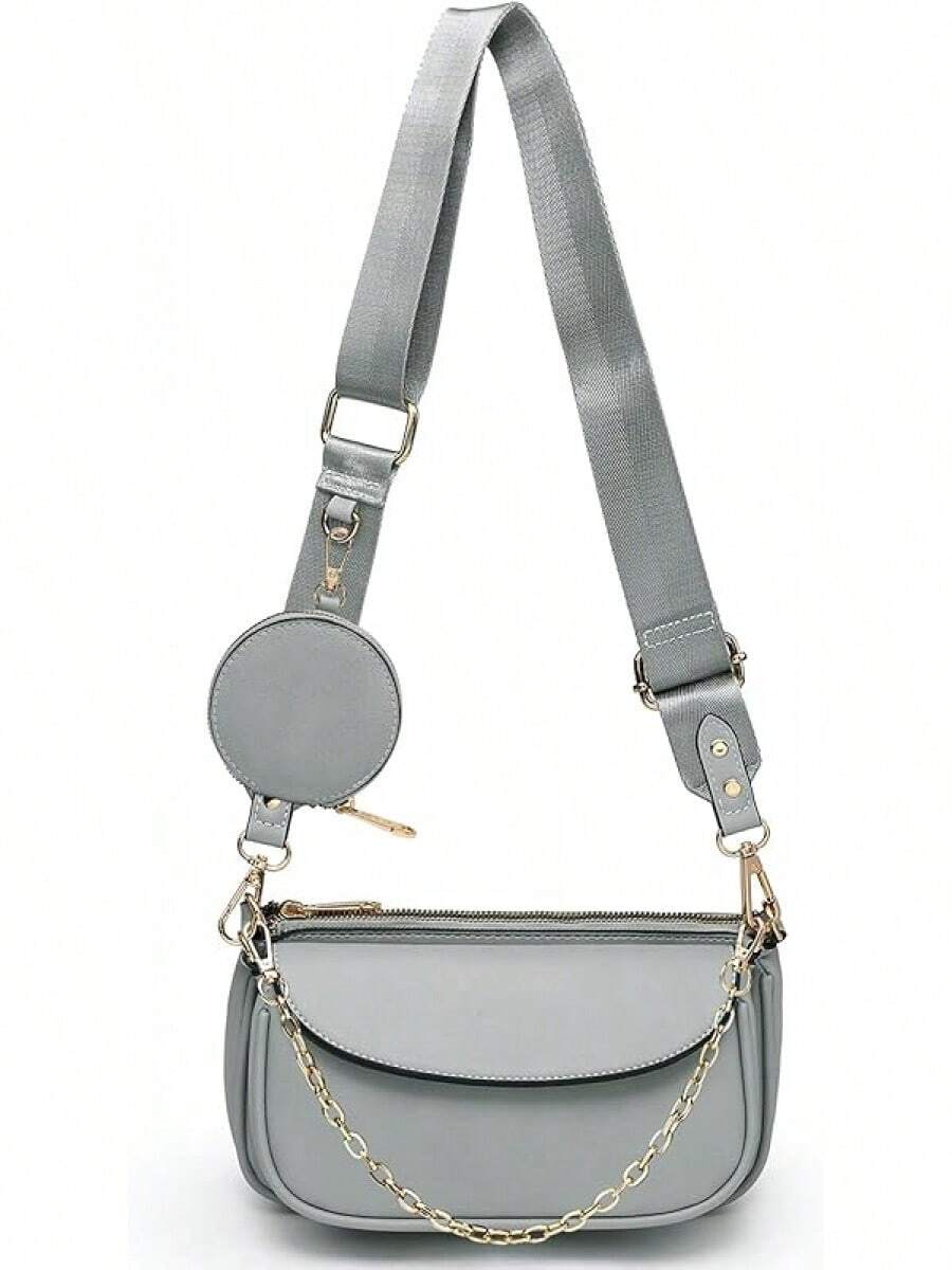 Multi Pochette Crossbody Bags For Women PU Leather Shoulder Handbag 3pcs Set-2025 - Xám - Xem 1