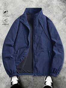 1pc Stand Collar Jacket, Featuring Minimalist Casual Style, Made Of Lightweight Breathable And Dirt-Resistant Fabric, With 3D Tailoring And Hidden Pockets, Suitable For Urban Youth's Daily Commute And Light Outdoor Exploration, Meeting The Needs Of Fashionable And Practical Dressing