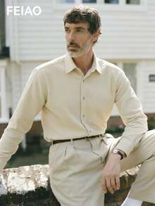 Camisa de manga larga con botones, de estilo vintage, con rayas de pana y unicolor, de comodidad casual y elegancia clásica, versátil para todo el año, otoño/invierno