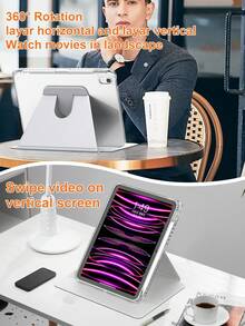 360° Rotating Protective Case With Pencil Holder, Compatible With IPad 5th/6th/7th/8th/9th/10th/11th Gen, IPad Mini 6th/7th Gen, IPad Air 1st/2nd/3rd/4th/5th Gen, 11-Inch (M2)/11-Inch (M3)/13-Inch (M2)/13-Inch (M3), IPad Pro 12.9-Inch (3rd/4th/5th/6th Gen), Acrylic Transparent Gray - Grey - View 9