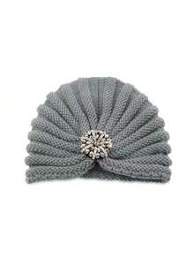 1pc European Style Beaded Knitted Beanie Cap With Rhinestone Decor, Bohemian Headwrap Winter Hat - Multicolor - View 15