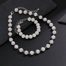 2pcs/Set European & American Men's Versatile Hip-Hop White Diamond Ball Necklace & Bracelet Set, Unique Men's Necklace, Beaded Bracelet Jewelry - White - View 9